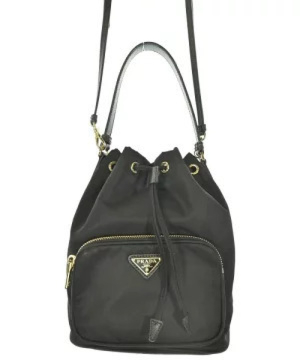 Prada Duet Re Bucket Bag drawstring enameled logo Black